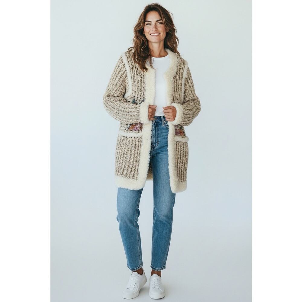 Vintage Riddles By Elliot’s Sweater Large Coastal Chunky Knit Cardigan Boho
